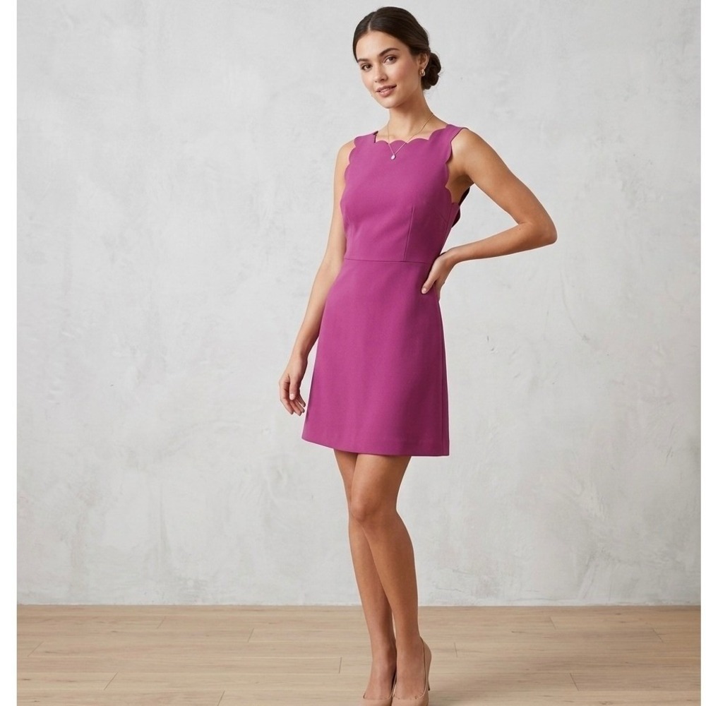 LOFT Scalloped Shift Dress Womens 6P Mauve Pink Sleeveless Mini